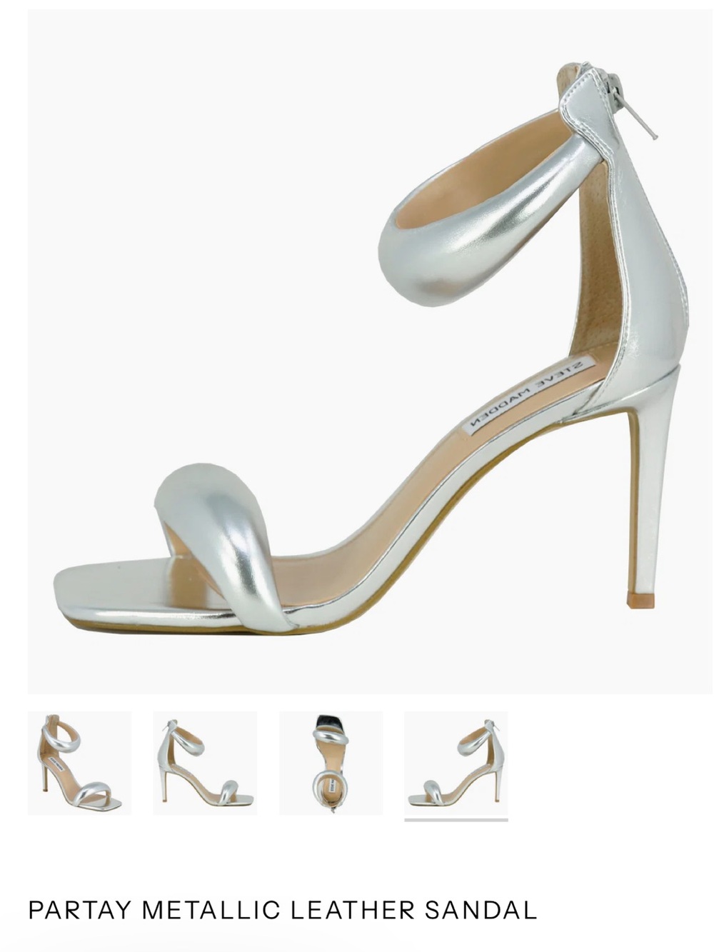Steve Madden Metallic Silver Leather Ankle-Strap Heel